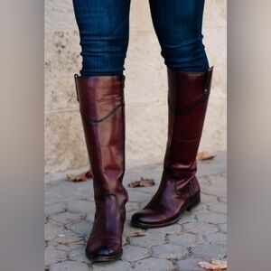 Frye Cognac Brown Red Melissa Tab Tall Redwood Leather Knee-High Boots Size 8